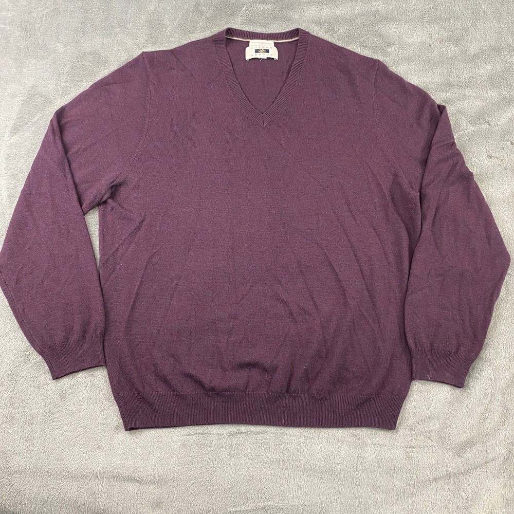 Joseph Abboud Sweater‎ Mens L Purple Extra Fine Merino Wool V-Neck Plum Golf